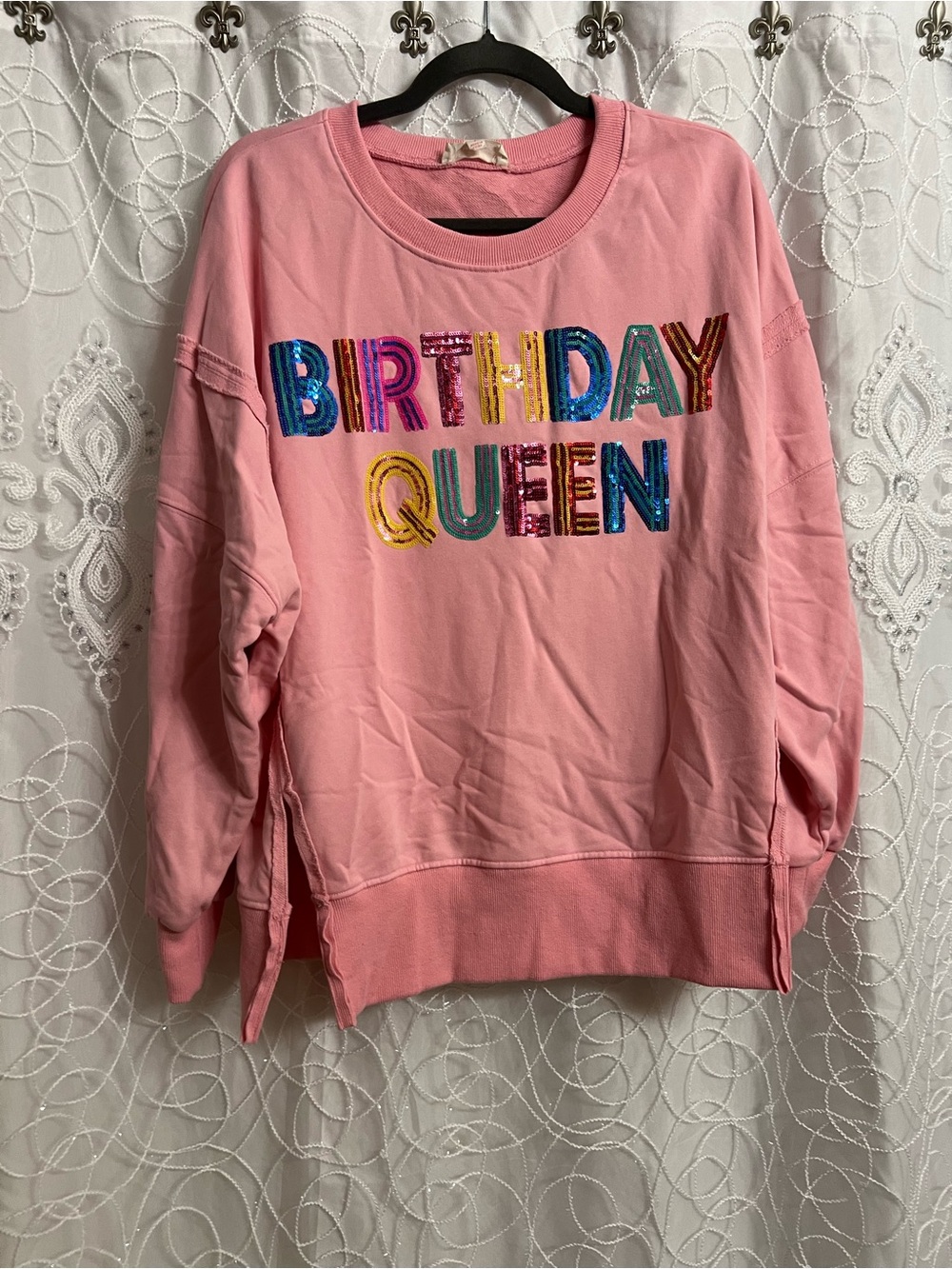 Peach Love California Pink "Birthday Queen" Sequin Sweatshirt